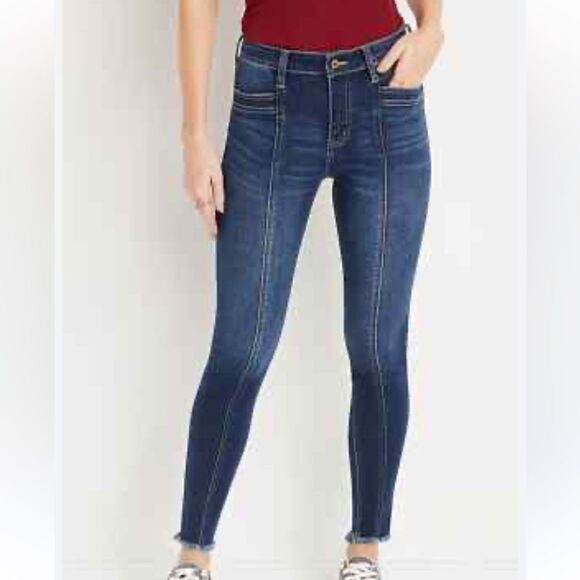 Kancan High Rise Front Seam Skinny Jeans Zip Pocket Dark Wash Women’s 32 - Picture 1 of 5